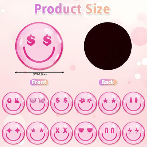Whaline 12Pcs Pink Smile Face Resin Refrigerator Magnets Pink Preppy Decorative Fridge Magnetic Stickers Cute Locker Magnets for Kitchen Dishwashe...