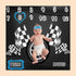 Racing Baby Monthly Milestone Blanket, Boy Racer Car Tires Black White Checkered Flag, Newborns 1 to 12 Months Unisex Include 4 Frames and 1 Headb...