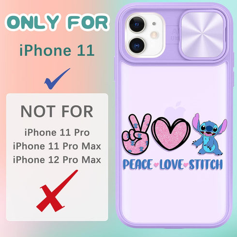 Joyleop (2in1 for iPhone 11 Case Cartoon Cute Love Stit for Girls Pretty Women Teen Kids Girly Phone Covers Purple Pattern Design with Slide Camer...