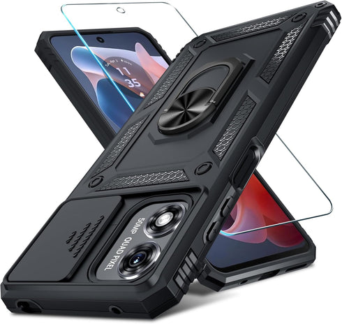 Janmitta for Motorola Moto G Play 2024 Case Built in Slide Camera Lens Cover+Screen Protector+Finger Ring Holder Kickstand,Heavy Duty Shockproof F...