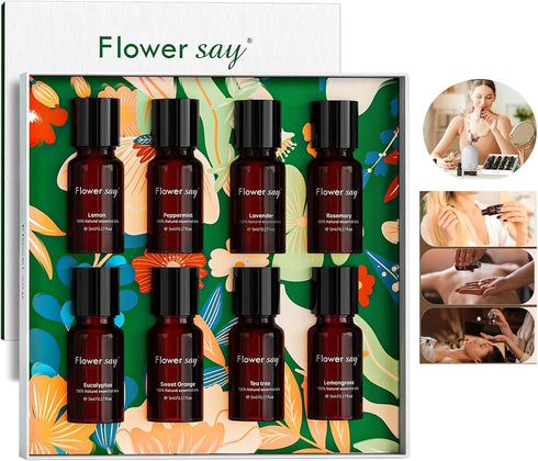 Flower SAY Essential Oil Set - 8Pack 100% Pure Natural Essentials Oil Gift Set for Diffuser/Humidifier/Skin Care...