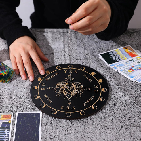 Wooden Ouija Board Game, Holy Spirit Board, Black Ouija Board and Pendulum Board and Pendulum Crystal 3pcs Set, Divination Tools Wiccan Supplies a...