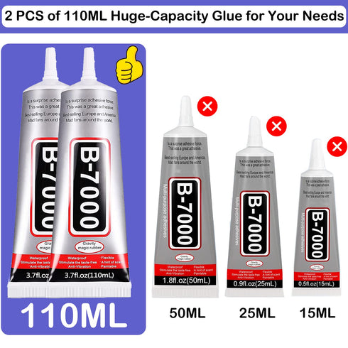 B7000 Adhesive Rhinestones Glue for Crafts, 2PCS 110ml / 3.7 fl oz B7000 Clear Glue with 5 Dotting Pen Tool, Wax Pencil and Tweezer, Jewelry Glue ...