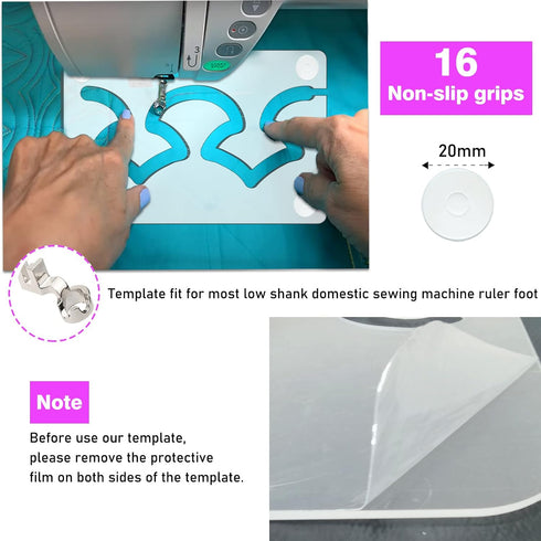 Free Motion Quilting Rulers and Templates Set Quilting Templates for Machine Quilting Quilting Supplies Quilting Design with Non-Slip Grips (Fan-S...