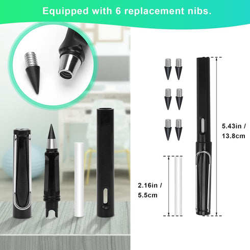 3Pcs Everlasting Pencil Reusable, Exquisite Inkless Eternal Pencil Unlimited Writing Pen Erasable Infinite Pencil with 6Pcs Replacement Nibs, Ever...