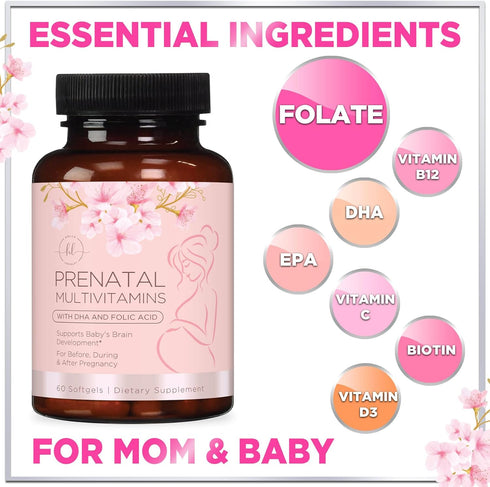 Hello Lovely! Women's Prenatal Multivitamin with Folic Acid + DHA, Prenatal Vitamins w/Folate, Omega 3, Vitamins D3, B6, B12 & Iron, Pregnancy Sup...