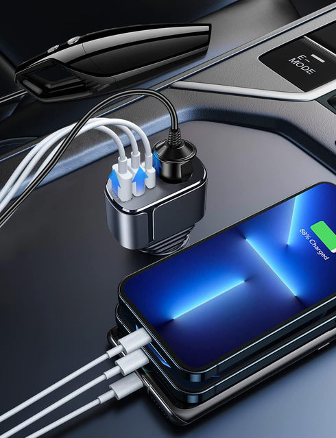 4 in 1 USB C Car Charger Adapter, 210W Multi USB Cigarette Lighter Adapter, Socket Splitter with 3 USB Ports, 12V/24V Outlet Dual USB Type C PD Fa...
