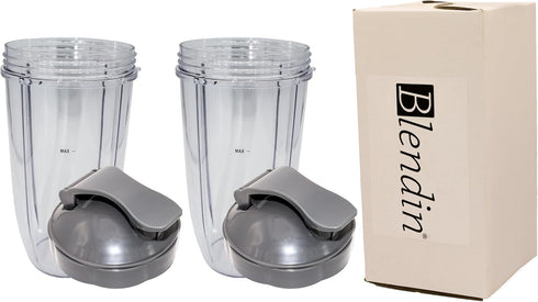 Blendin Replacement Parts, Compatible with Nutribullet 600W, 900W, NB-101B, 900 Pro Series Blenders (2 Colossal Cups 2 Flip Top Lids)...