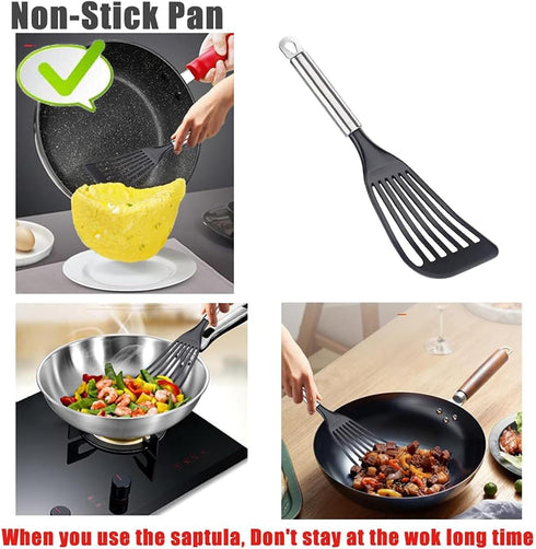 2pcs -Tenta Kitchen Nonstick cookware Thin Slotted Egg Spatula Turner Flexible Nylon Metal Fish Spatula, Wide Blade Lightweight Heat Resistant wit...