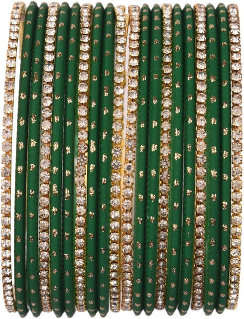 Efulgenz Indian Bangles for Women Indian Bangle Set Rhinestone CZ Plain Metal Bracelet Bangle Jewelry for Women (Green, 2-6)...