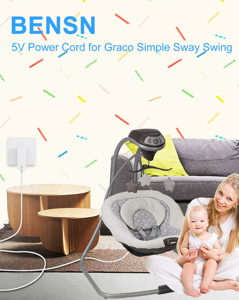 5V for Graco Swing Replacement Power Cord, Only Compatible with Graco Baby Simple Sway Swing, Glider LX, Elite, Premier, Petite LX, DuoGlider, Swe...