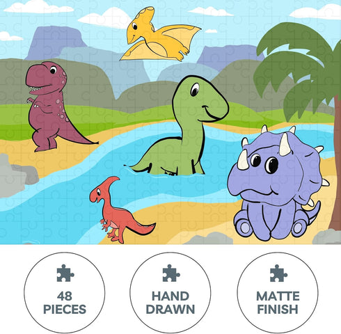 Dinosaur Kids Puzzle - Fun 48-Piece Jigsaw with Diverse Dinosaur, Rivers, and Volcano Scenery for Ages 4+, Perfect Dinosaur Puzzles for Kids Ages ...