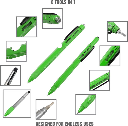 OEMTOOLS 22670 Multi-Tool Pen Set 2 Piece, Ballpoint EDC Pen Stylus Combo, Screwdriver, Ruler, Level, Multitool Flashlight Combo, Great Gift for D...