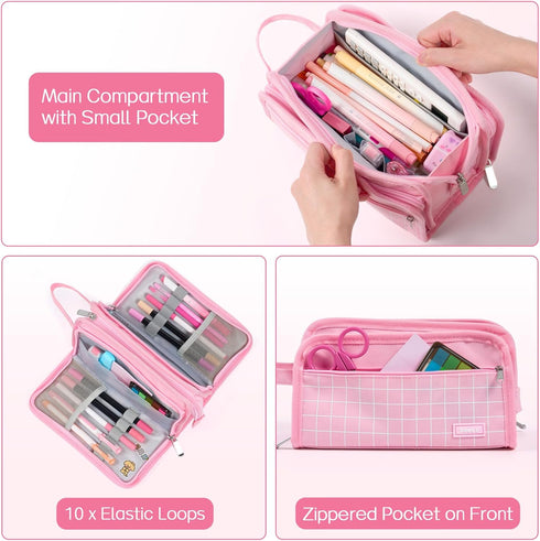 Sooez Large Pencil Case, Big Capacity Pencil Pouch Pen Bag with 3 Compartment, Portable Canvas Stationery Organizer with Zipper, Cute Aesthetic Sc...