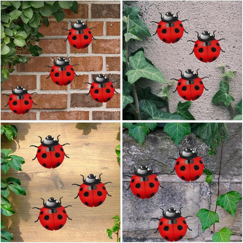 Luxshiny 2pcs Metal Garden Decor for Outside Cute Ladybugs Yard Art Lawn Ornaments Wall Sculptures Statues Fence Patio Garden Outdoor Decorations ...