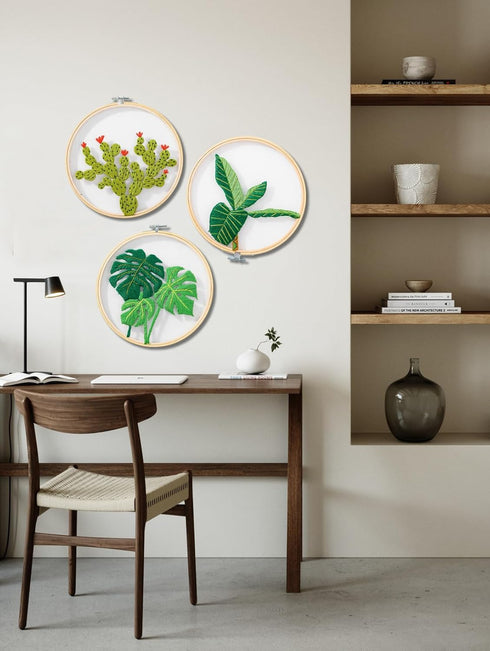 mozhijing 3 Pack Plants Embroidery Kit for Adults,Hand Transparent Embroidery with Plant Patterns and Instructions DIY Kits for Adults with Embroi...