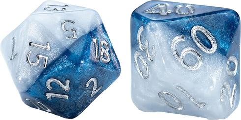 Gate Keeper Games and Dice: Halfsies Dice: Police Box - 7pc Set, Time Lord Blue & Doctor White, Pearlescent Swirl, 7 Resin Dice for Role Playing G...