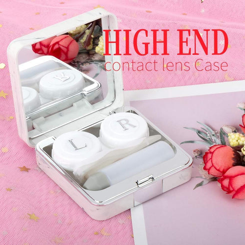 Contact Lens Case, Marble Contact Cases Travel with Remover Tool, Mirror, Tweezers, Contact Solution Bottle, Contact Lens Container Kit for Women ...