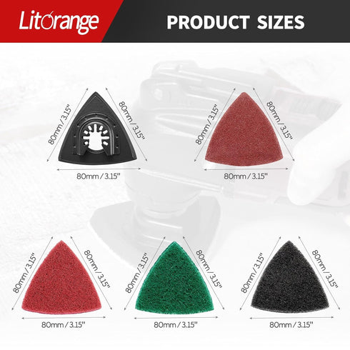 Litorange 133 Pcs Oscillating Tool Sanding Pad Kit, 2 Pcs Triangle Sanding Pads and 125 Pcs Multitool Sandpaper, 6 Pcs Triangular Scrubbing Pads f...