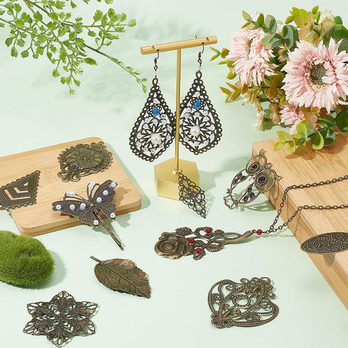 PH PandaHall 120pcs Filigree Metal Embellishments 19 Style Filigree Connectors Charms Antique Bronze Flower Animal Pendants for Steampunk Mixed Me...