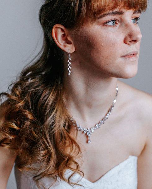 SWEETV Marquise Wedding Dangle Earrings for Brides Bridesmaid, Crystal Long Bridal Earrings for Women Prom...