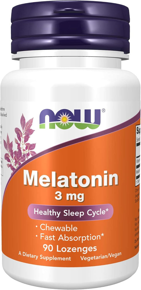 NOW Supplements, Melatonin 3 mg, Free Radical Scavenger*, Healthy Sleep Cycle*, 90 Chewable Lozenges...