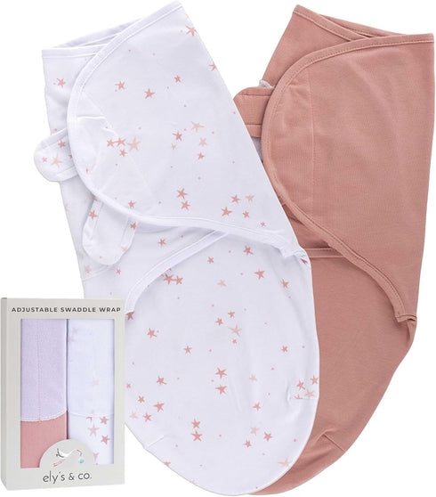 Ely's & Co. Adjustable Swaddles for Newborn, Baby Swaddles 0-3 Months, Velcro Swaddle Sack for Baby Girl, 100% Cotton, 2 Pack (Dusty Rose and Mauv...