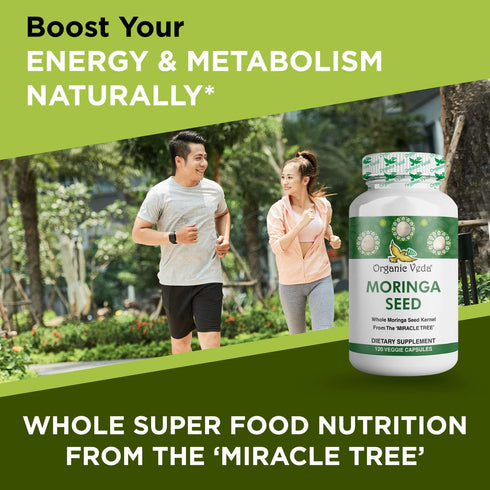 Organic Veda Moringa Seed Capsules, 1000mg - 100% Natural Moringa Seed Powder with Nutrients, Antioxidants, Vitamins, Minerals & Enzymes - Glowing...