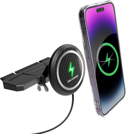 Galvanox Wireless Charging Car CD Slot Phone Holder - Magnetic Mount Charger with Secure CD-Player Attachment - Compatible with MagSafe...