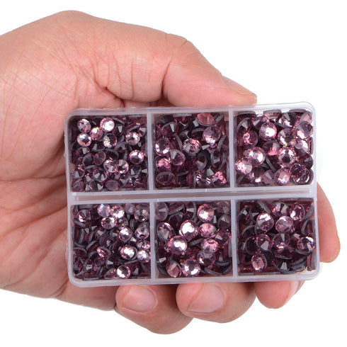 LPBeads 6400 Pieces Hotfix Rhinestones Lt Amethyst Flat Back 5 Mixed Sizes Crystal Round Glass Gems with Tweezers and Picking Rhinestones Pen...