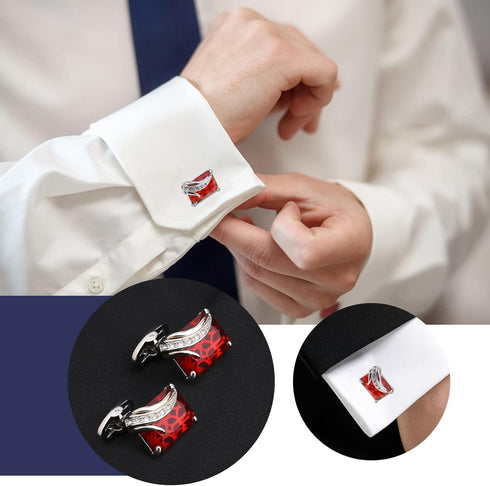 Create idea Pair of Red Crystal Cufflinks Fashion Classic Shirt Cufflinks Sleeve Cuff Link Jewelry Delicate Gift for Men Father Groom Clothing Dec...