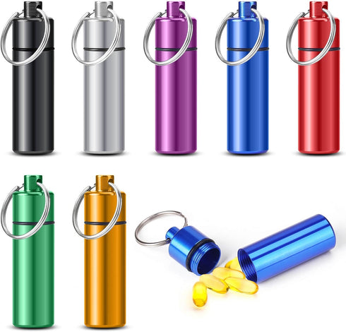7 Pack Keychain Pill Holder, Premium Aluminum Alloy Pill Box 7 Day, Portable Pocket Small Pill Case, Metal Mini Travel Pill Organizer for Outdoor ...