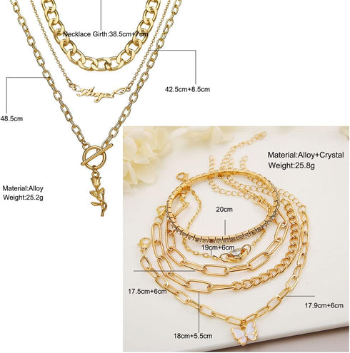57 PCS Gold Silver Jewelry Set With 4 PCS Necklace, 3 PCS Bracelet, 14 PCS Ear Cuffs Earring, 12pcs Hoop Earrings,24pcs stud earrings for Women Fo...