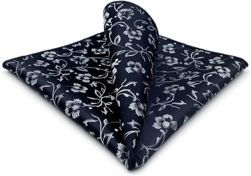 S&W SHLAX&WING Floral Pocket Square for Men Dark Blue Silver Unique Design 12.6" Large...