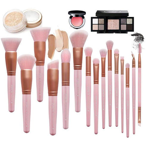 ZOREYA Makeup Brush Set - 15 Pcs Premium Synthetic Foundation Concealers Eye Shadows Make Up Brush,Eyeliner Brushes(Pink)...