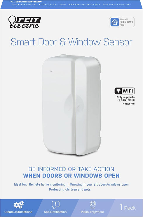 Feit Electric Smart WiFi Door and Window Sensor, Battery Powered, 2.4GHz No Hub Required, Remote Home Monitoring, Not Compatible with Other Securi...