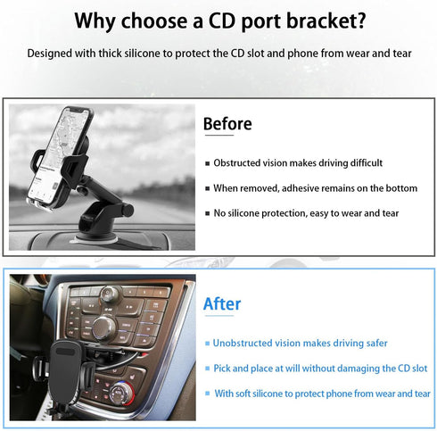 Car Phone Holder for CD Slot, 360 Degree Rotatable Auto Phone Mount, Universal Cellphone Holder with One Hand Operation Design, Vehicle CD Slot Ph...