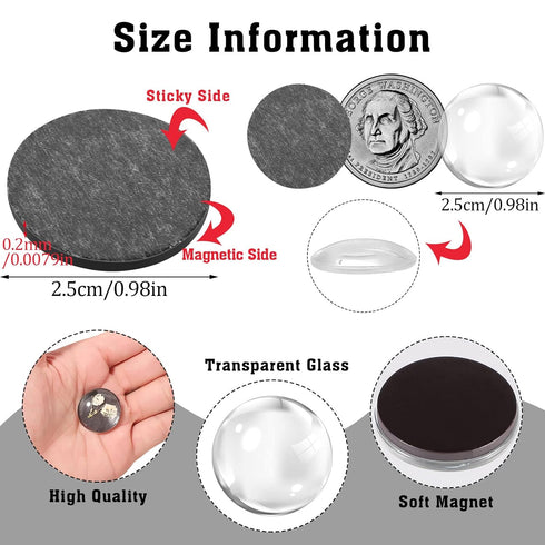 96pcs Craft Magnets Glass Magnet with Adhesive Backing and Transparent Clear Glass Cabochons for Craft DIY Fridge Refrigerator Magnets(Round, 1 In...