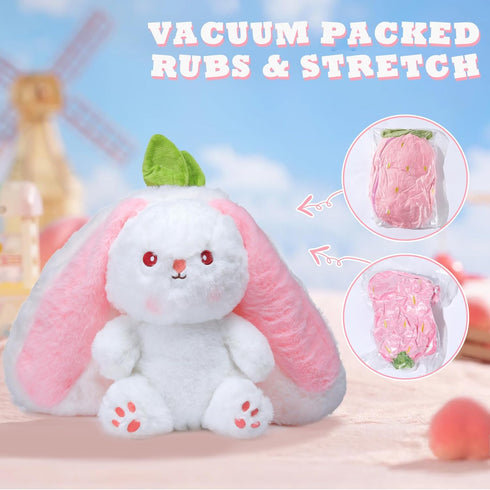 MIAODAM Easter Bunny Stuffed Animal, Carrot and Strawberry Bunny Plush Turn Into Rabbit Fruit Doll Carrot Strawberry, Plushies Funny Bunny Toy for...