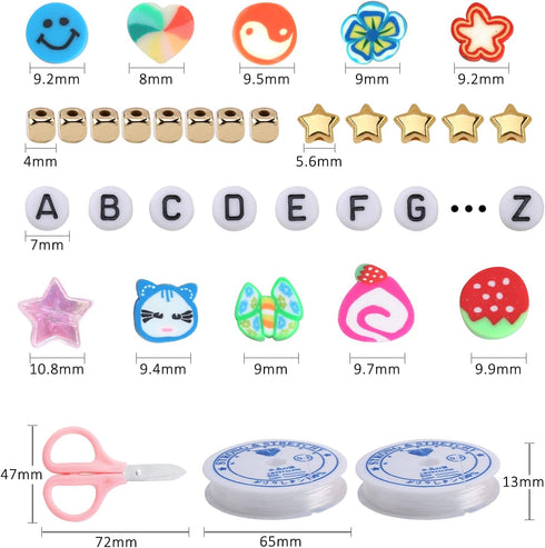 1450Pcs Fruit Smiley Clay Beads for Bracelet Making Kit Jewelry Necklace Gifts, Handmade Polymer Beads with Colored Stars, Letters and Crystal Ela...