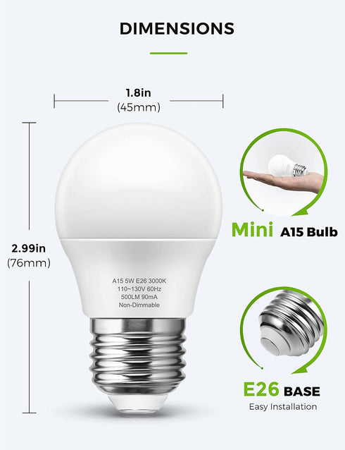 LOHAS A15 LED Bulb Refrigerator Light Bulb, 40W Equivalent Appliance Bulb, 5W LED 120V Fridge Lights, E26 Medium Base Ceiling Fan Light, Waterproo...