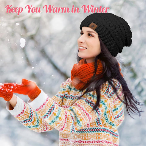 4 Pieces Winter Glove and Hat Set Women Winter Hat Touchscreen Gloves Warm Knitted Beanie Hats and Gloves for Women...