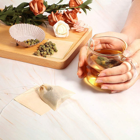100Pcs Disposable Tea Bags for Loose Leaf Tea, 100% Natural Wood Pulp Paper Material, Empty Unbleached Filter Bags with Drawstring...