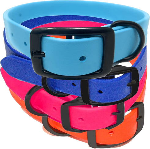 Regal Dog Products Medium Blue Waterproof Dog Collar with Heavy Duty Black Hardware Buckle & D Ring | Vinyl Coated, Adjustable Biothane Dog Collar...