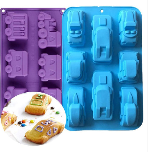 2 Pack Train Auto Car Silicone Molds, Large Size Silicone Mold Pan Tray, Silicone Baking Mold for Muffin Chocolate Cake Cupcake Tart Pie Ice Cube ...