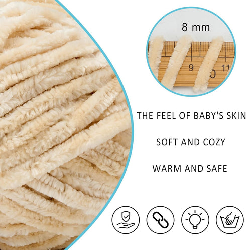 Velvet Yarn Chenille Yarn for Crocheting and Knitting Soft Chenille Bulky Baby Blanket Yarn DIY Weaving Craft 2pack Beige(4oz 164yds Each)......