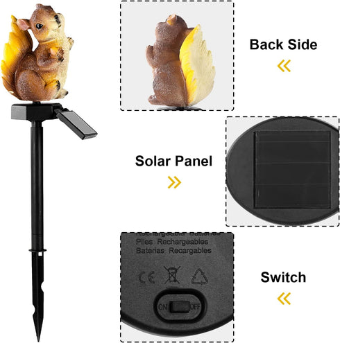 Garden Solar Light Outdoor Decor, Resin Squirrel Solar LED Light for Outdoor, Animal Waterproof Light for Flower Fence Lawn Passage Walkway Courty...