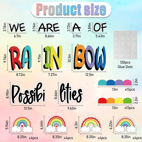 51Pcs Classroom Bulletin Board Decorations Set - We are A Rainbow of Possibilities Cutouts with Rainbow Border Trim for Teacher School Classroom B...