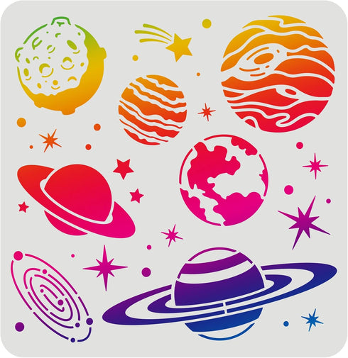 FINGERINSPIRE Planets Galaxy Drawing Painting Stencils Templates (11.8x11.8inch) Plastic Planetary Stencils Decoration Square Star Stencils for Pa...