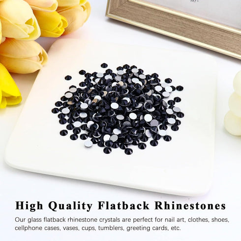 1440PCS SS4 Black Flatback Rhinestones, Round Glass Crystal Gems for Nail Art and Craft Clothes, Glue Fix Diamond Stones (1.5-1.7mm)...